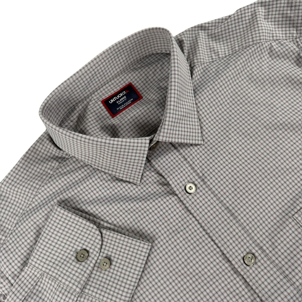 UNTUCKit Apremont Shirt Mens XL Gray Check Long Sleeve‎ Button Down Stretch